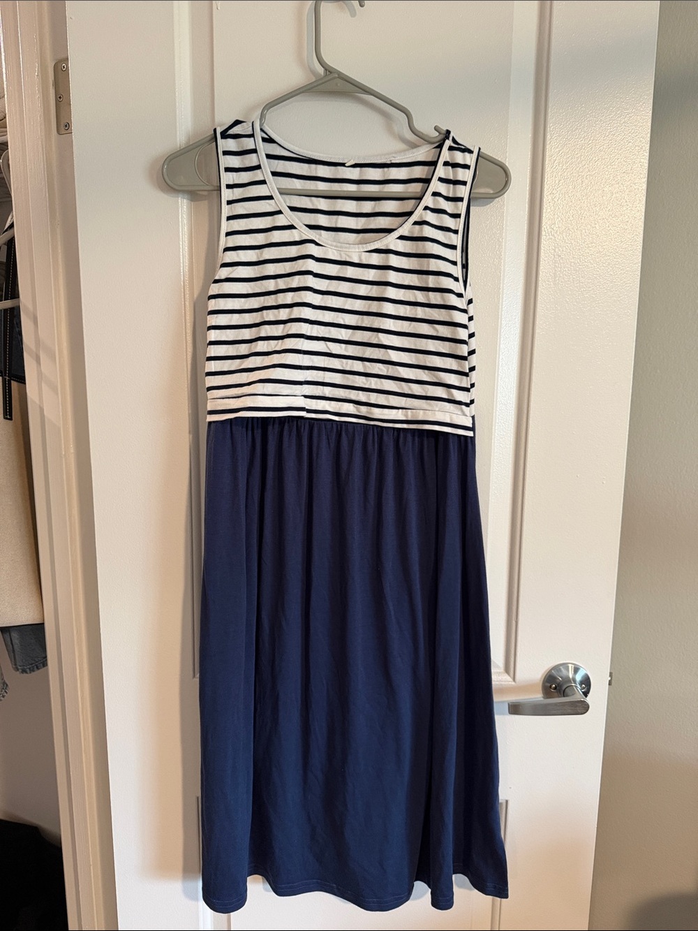 Striped Navy Sleeveless Midi maternity Dress - Navy & White